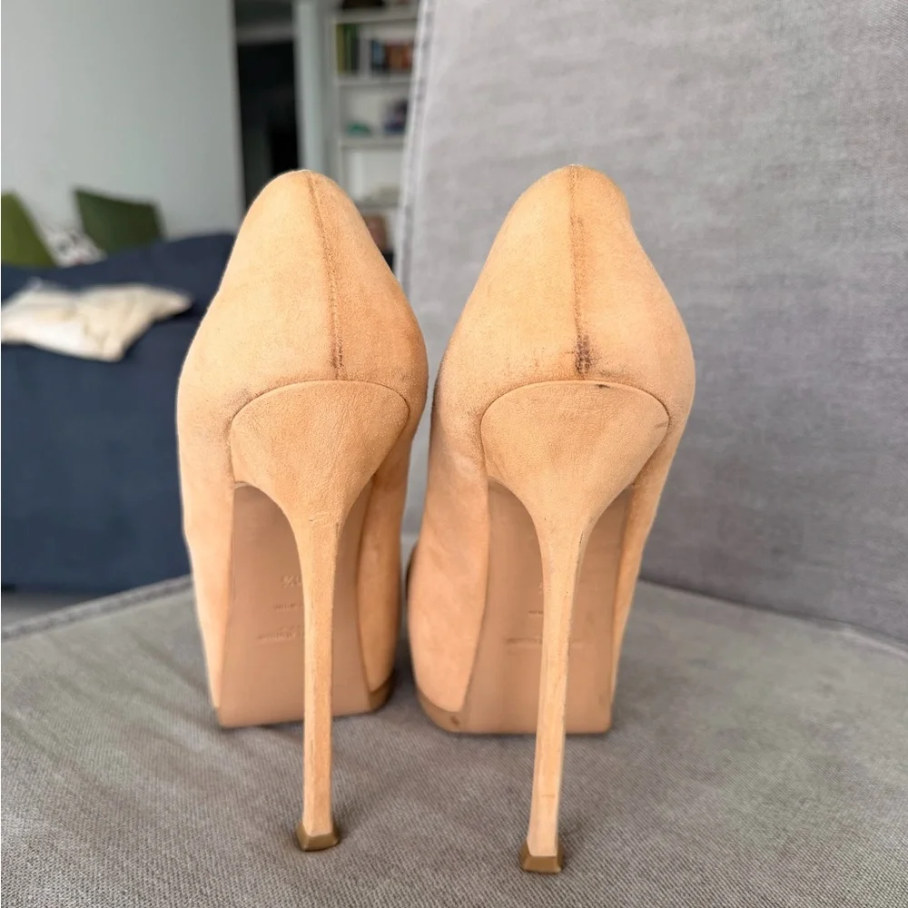 YSL Women's Tan Suede & Patent Leather High Heel Pumps